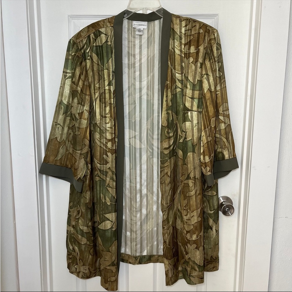 Anna Maxwell Plus Floral Patterned Kimono Jacket-Olive and Gold